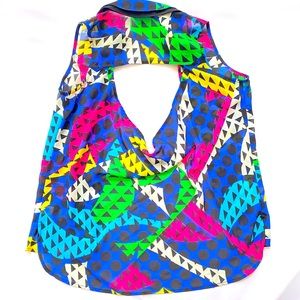 Colorful Cutout Button-up Blouse, Size Small